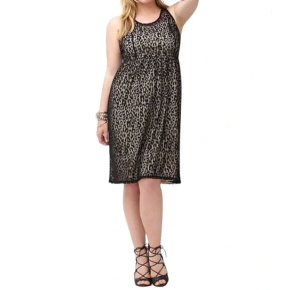 Size 28 4X NEW$89.95 LEOPARD PRINT LACE OVERLAY ILLUSION‎ MIDI DRESS Plus Size - Picture 1 of 6